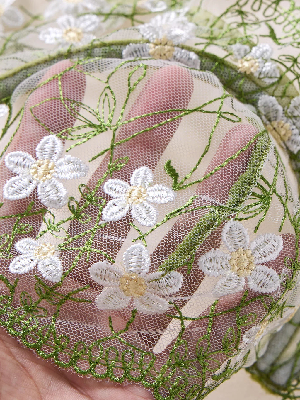 Green Floral Sexy Lace One-Piece Sheer Embroidered Lingerie, Sweet French Pure Passion Circle Bra ZA825194