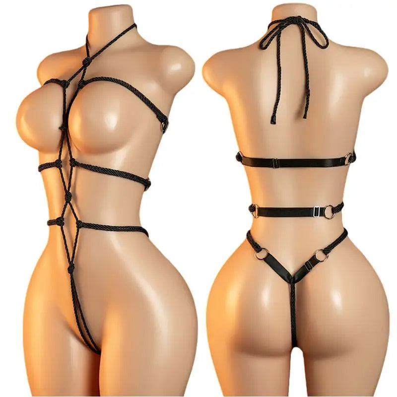 Women's Sexy Lingerie Erotic Backless Hanging Neck SM Bodysuit  See Through Bra Lingerie Set Cosplay Hot Ultra-Thin Body Suit