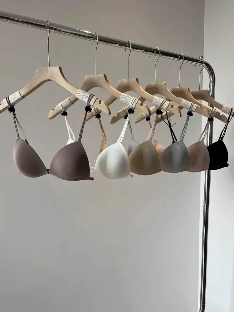 Wireless Summer Bra French Style, Front Closure Thin Straps for Sml Bust Seamless Triangle Cup Beautiful Back No Show Comfort AB
