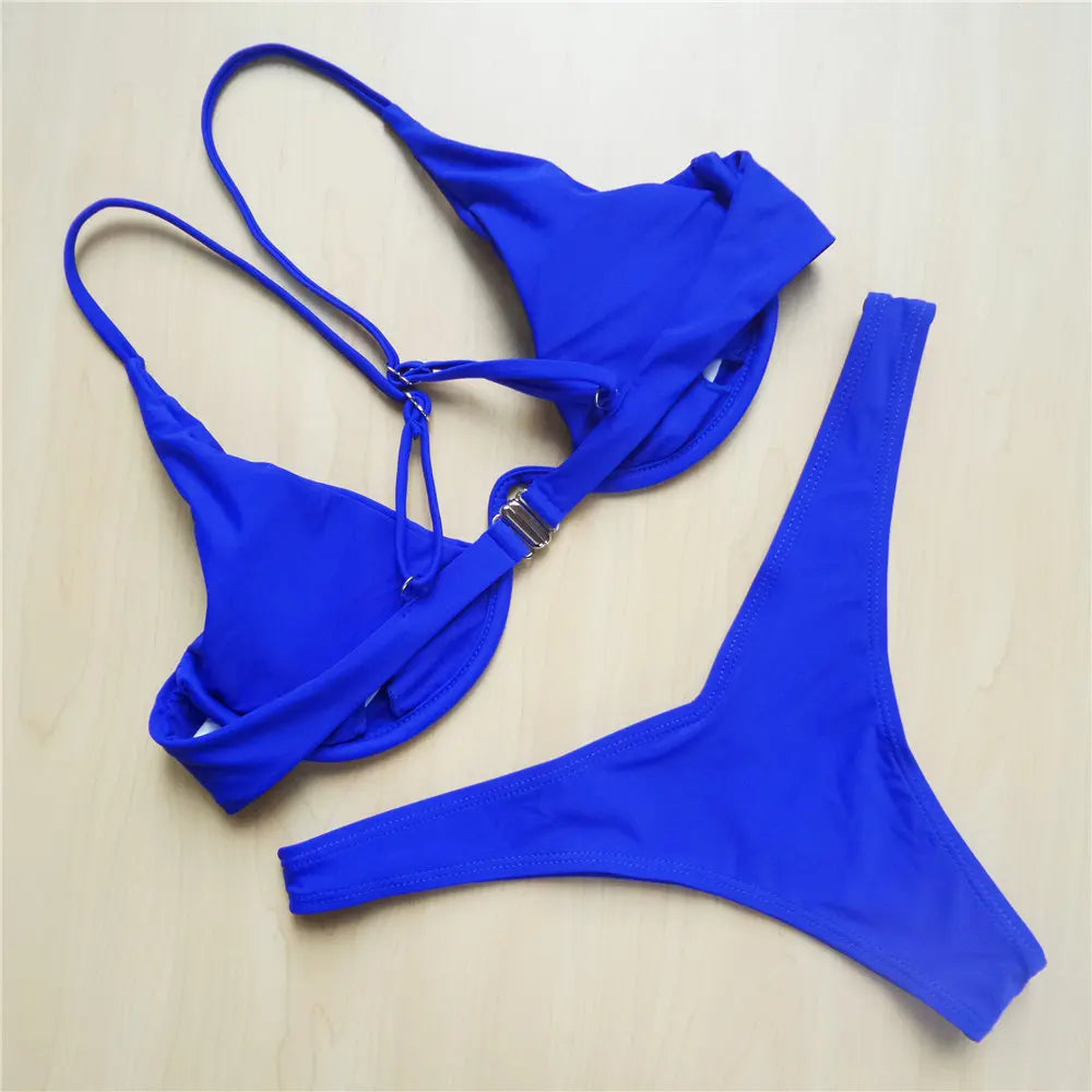 S - XL V-bar Underwired Bikini Female Swimsuit Women Swimwear Two-piece V shape Wire Bikini set Bather Bathing Suit Swim V439