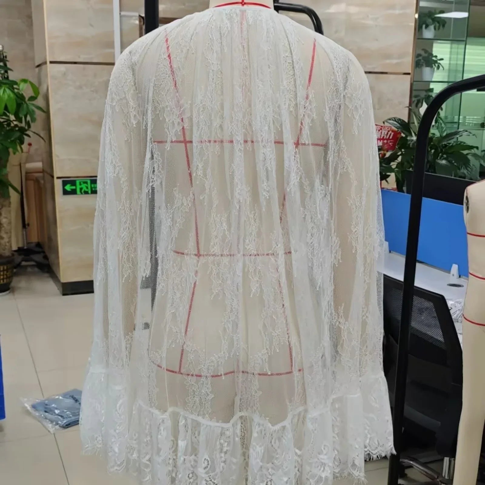 Women Solid Color Lace Cape Dresses Loose See Through Crew Neck Mini Ruffled Dress for Party Club