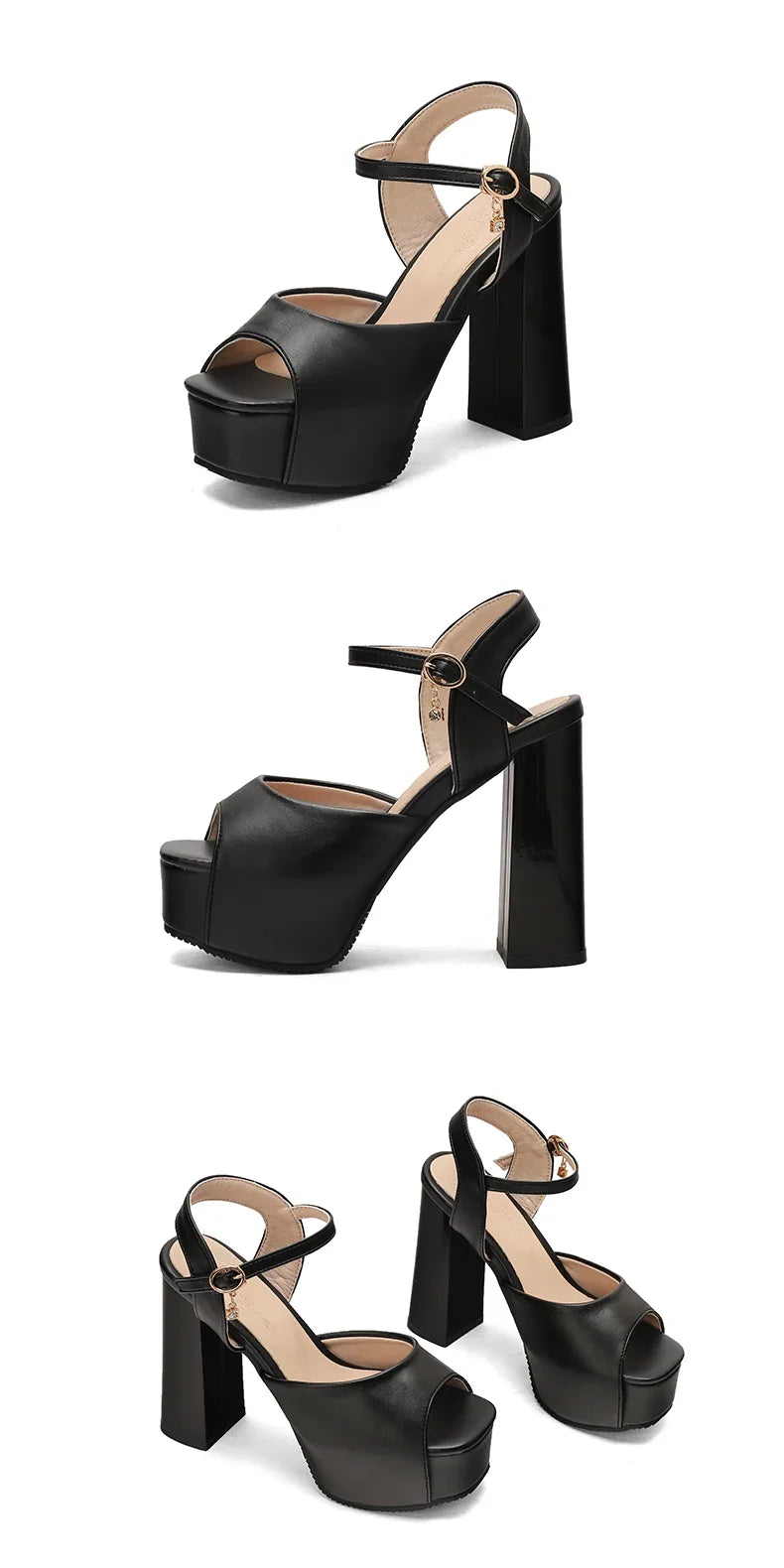 New Women Sandals Summer Shoes Sexy Peep Toe Thick High Heels Platform Black Dress Party Wedding Shoes Woman Pumps