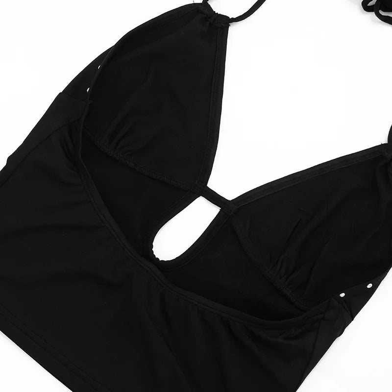 Women's Spring and Summer Camisole Studded Backless Navel Pullover Vest Top Fashionable and Sexy