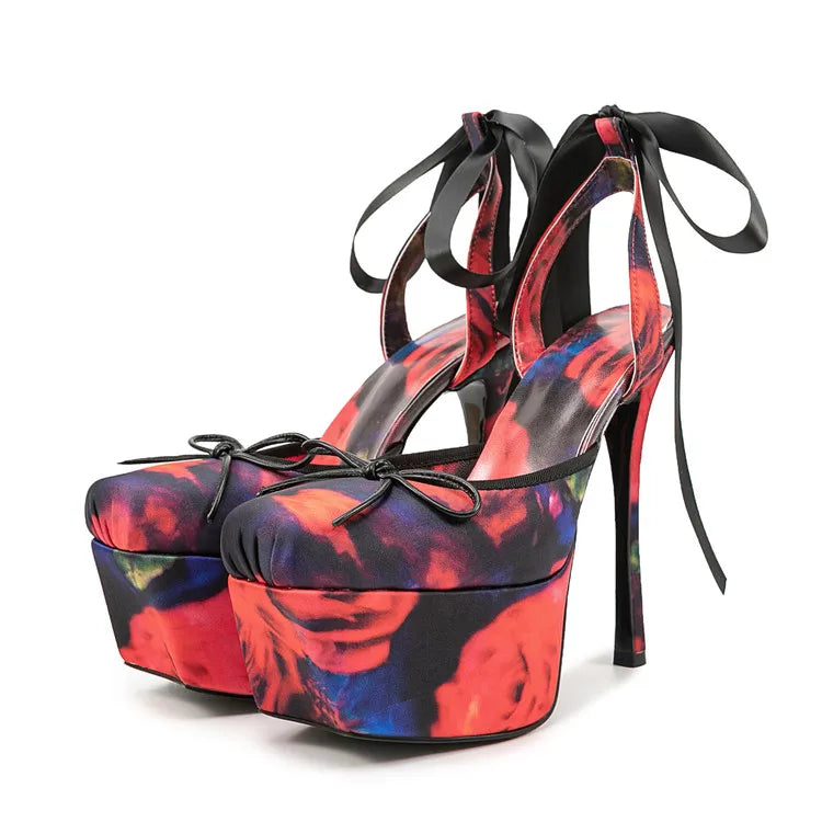 New Design Platform Women High Heeled Sandals for Woman's Square Toe Butterfly-Knot Ankle Riband Thin Heels Shoes Mujer Pumps