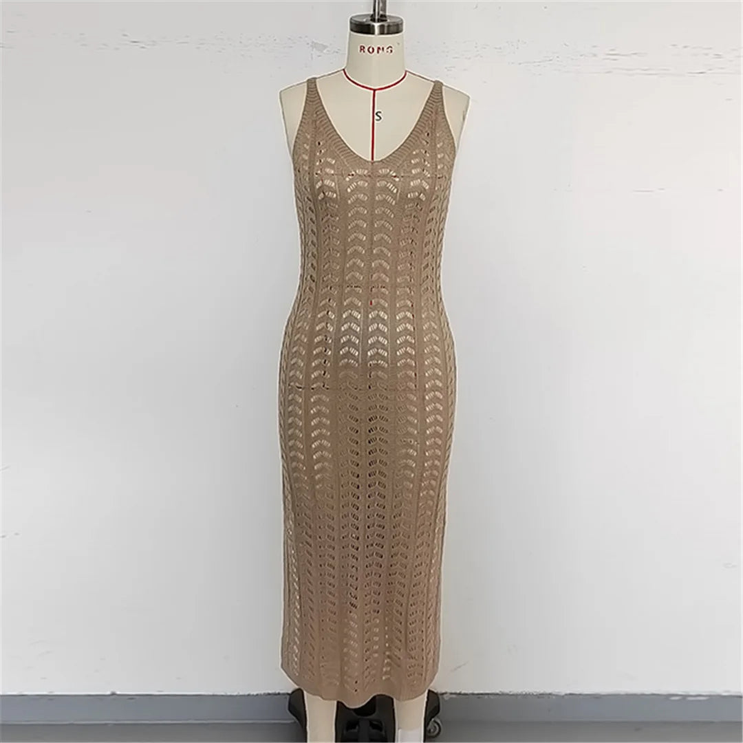 4 Color Hollow Out Sleeveless Crochet Knitted Tunic Beach Cover Up Cover-ups Beach Dress Beach Wear Beachwear Female Women K6783