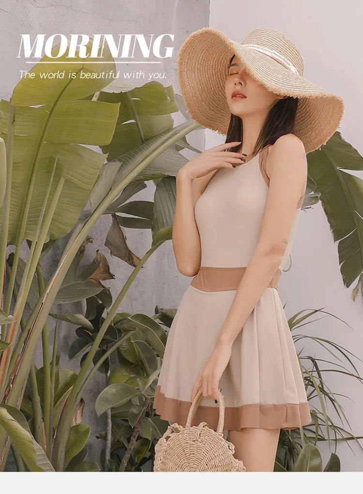 New Super Fairy Skirt-style One-piece Waist-covering Belly Slimming Conservative Steel Support Gathered Swimming Suit