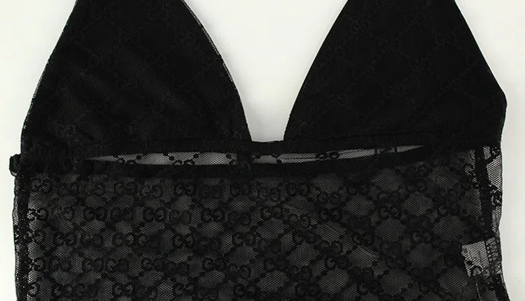 Ahagaga Sexy Club Women's Bodysuits Solid See Through Skinny Camisole Blackless Slim Fit V-Neck Mesh Sleeveless Streetwear Tops