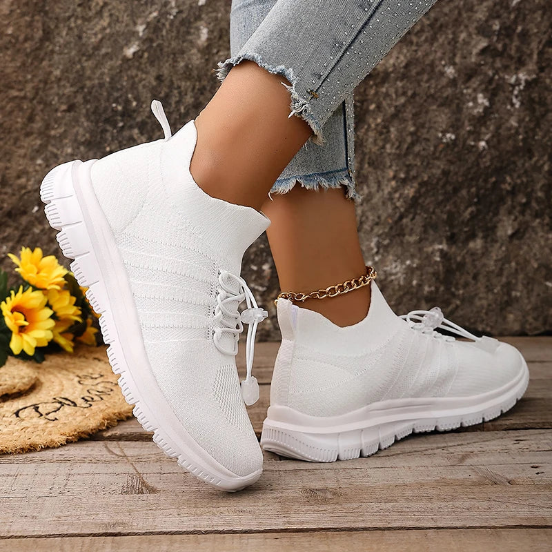 Breathable White Sport Sneakers Women Plus Size 43 Mesh Platform Running Shoes Woman 2026 Soft Thick Sole Walking Shoes Ladies