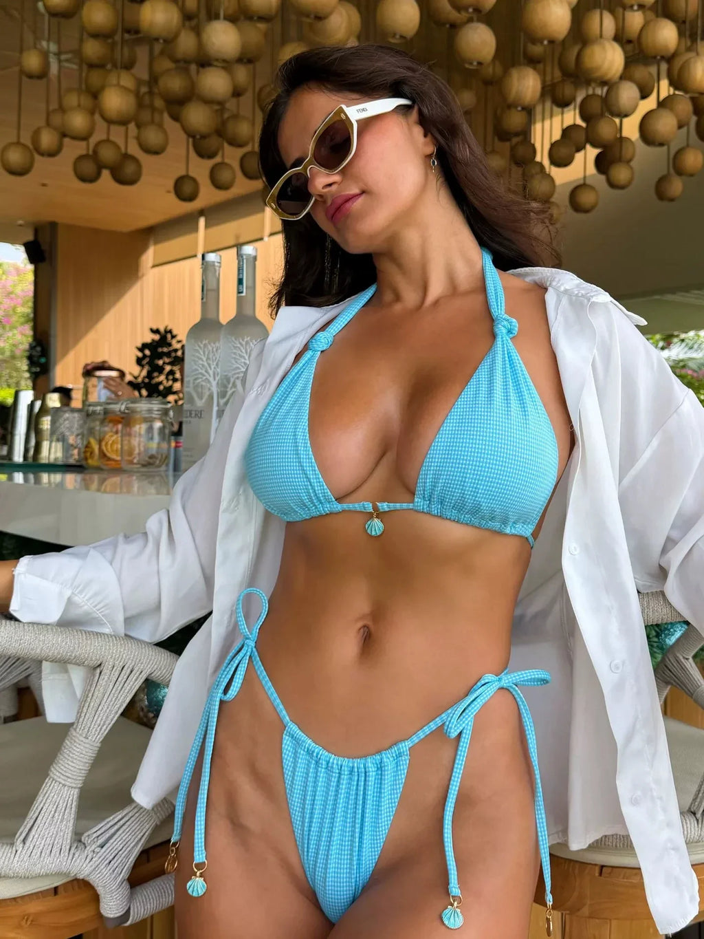 DEKA Lace-Up Micro Retro Blue Plaid Bikini Women Swimsuit 2026 Trend Two-piece Thong Bikini Set  Beach Wear Female Swimwear