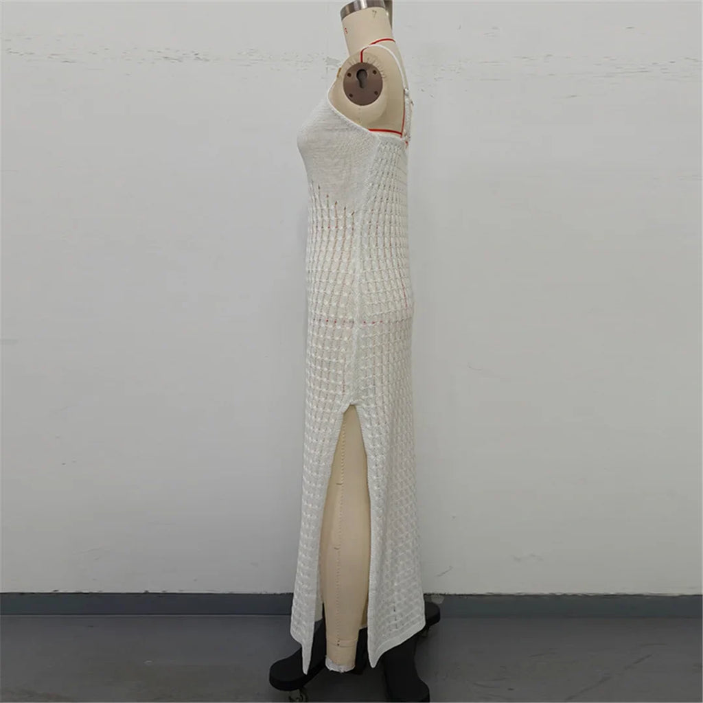 V Neck Sleeveless Hollow Out Crochet Knitted Tunic Beach Cover Up Cover-ups Beach Dress Beach Wear Beachwear Female Women V7212