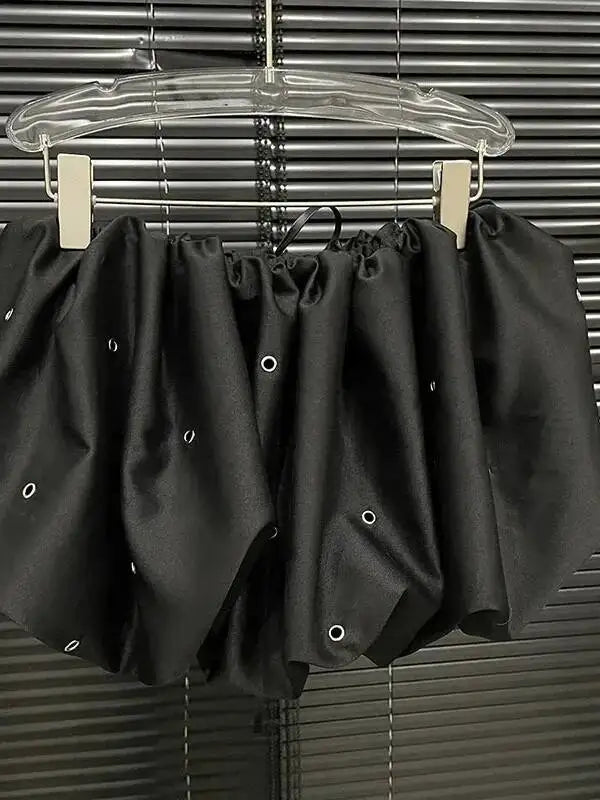 Fashion Women's Solid Color Bandage A-line High Waist Skirt 2026 Summer New Trendy Hole Design Skirts Female Trendy TB02