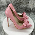 Pink Patent Leather Bow Pumps Women Pointed Toe Stiletto High Heels Elegant Wedding Party Dress Shoes Ladies Formal Evening Pump