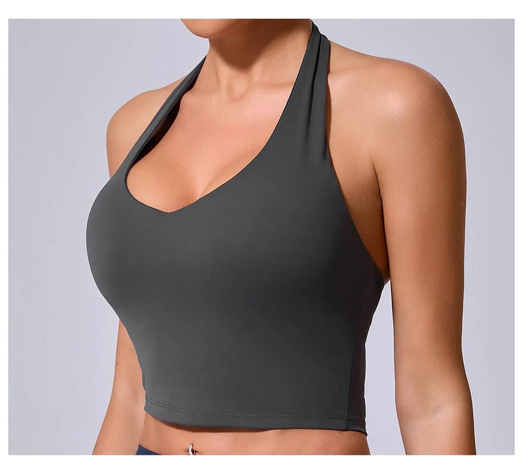 Hanging Neck Yoga Sports Bra Women Breathable Shock Proof Gym Workout Fitness Push Up Top Yoga Running Sportswear Vest Sexy Bra