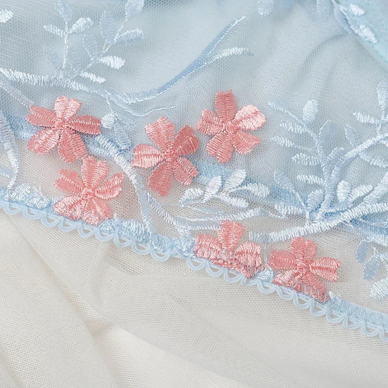 Lace Floral Embroidery See Through Bra Panties Set Women Underwear Sexy Lingerie Erotic 2 Pieces Bra Brief Sets