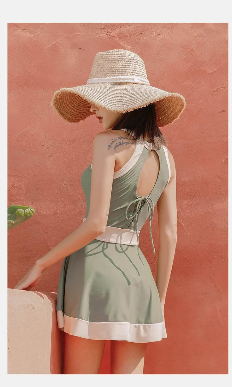 New Super Fairy Skirt-style One-piece Waist-covering Belly Slimming Conservative Steel Support Gathered Swimming Suit