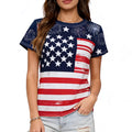 Women's 4th of July American Flag T Shirt Stylish Star Print Short Sleeve Round Neck Tops for Daily Wear