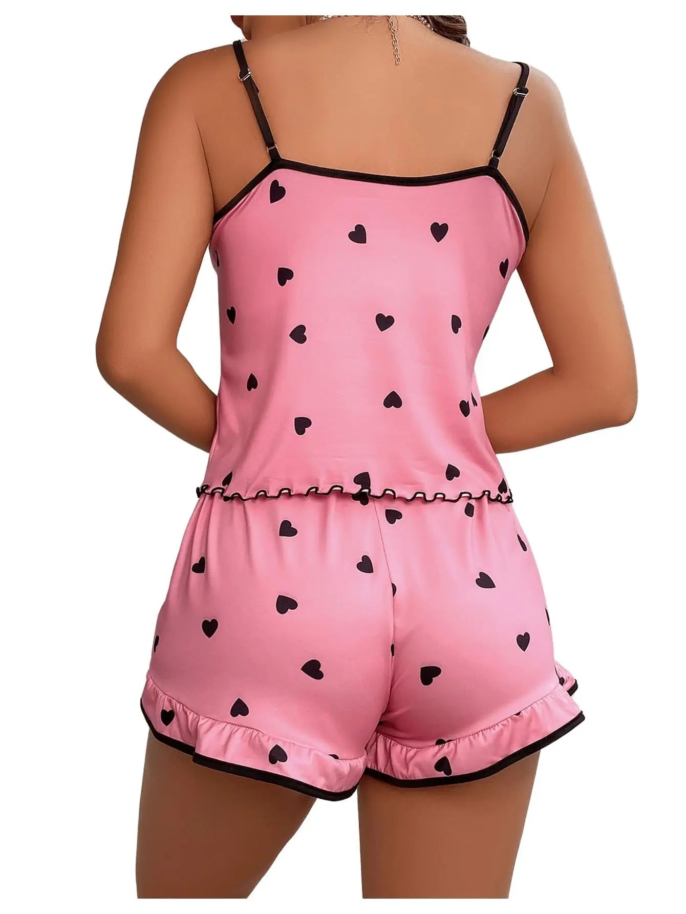 Women’s 2 Piece Pajama Set Heart Print Cami Top and Shorts Sleepwear Summer Loungewear Nightwear Sexy Cute Pjs Set