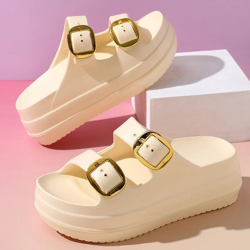 Women Platform Slippers Indoor Street Summer Shoes Solid Color Thick Sole Anti Slip Female Home Beach Slides Slip On Sandals