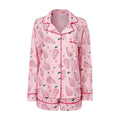Women's Christmas Two Pieces Pajama Set Long Sleeve Lapel Santa Claus/Christmas Tree Print Shirt Shorts Loose Sleepwear