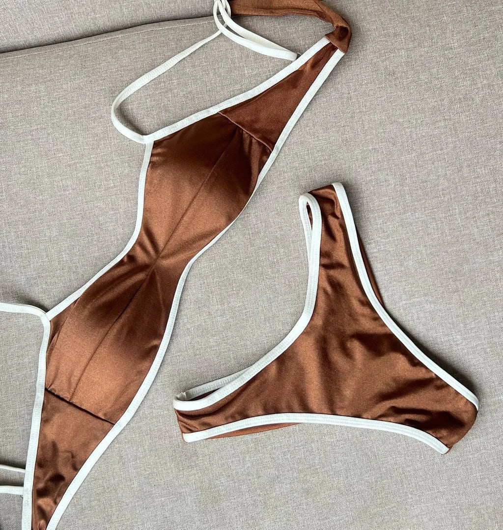 2026 Sexy Bikini Women Swimsuit Female Swimwear Bandeau Biquini Bathing Suit Shiny Swimming Suits Halter Bodysuit Beachwear