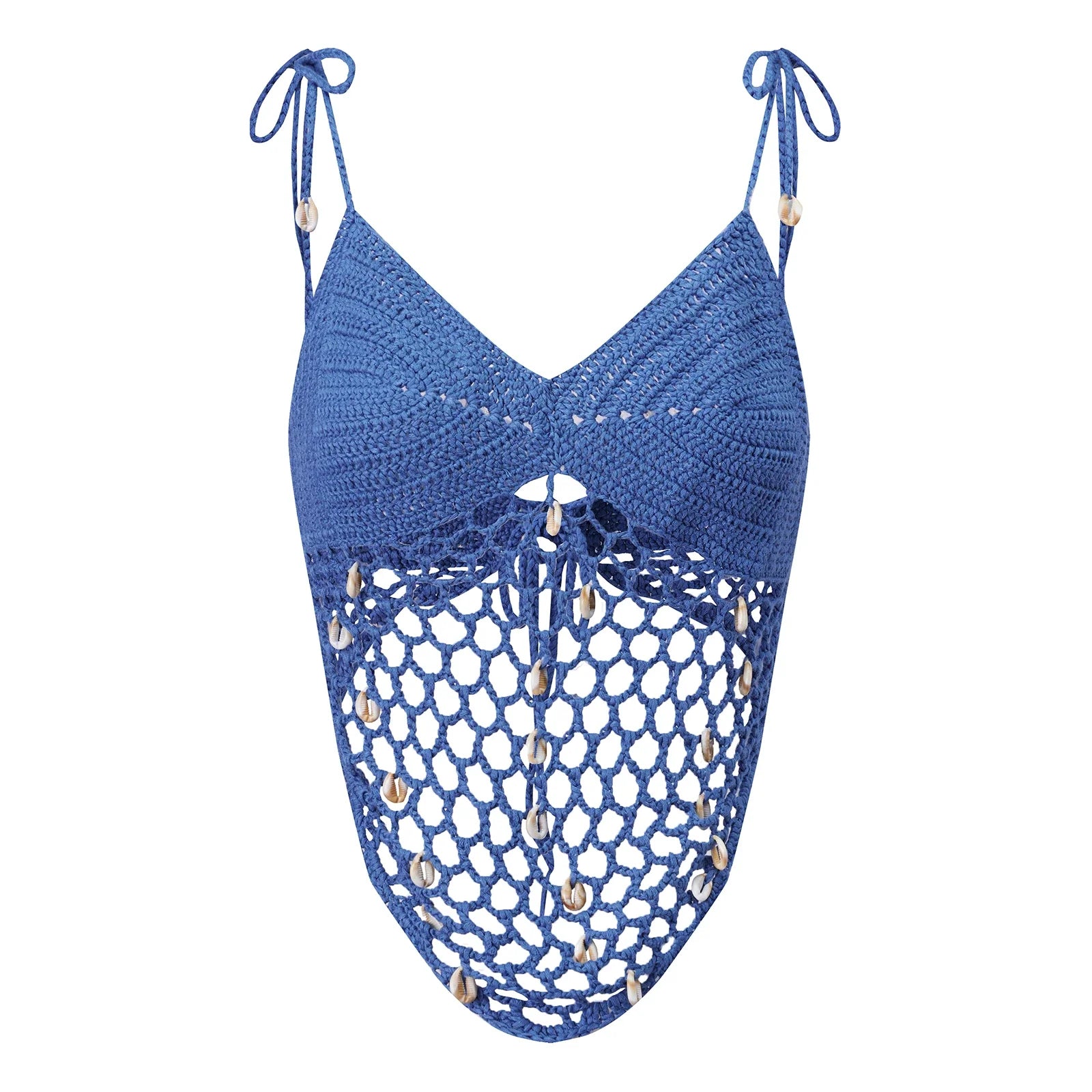 Women Sleeveless Tie Shoulder Strap Asymmetric Hem Camisole Solid Color Crochet Cami Tops Summer Crop Tops