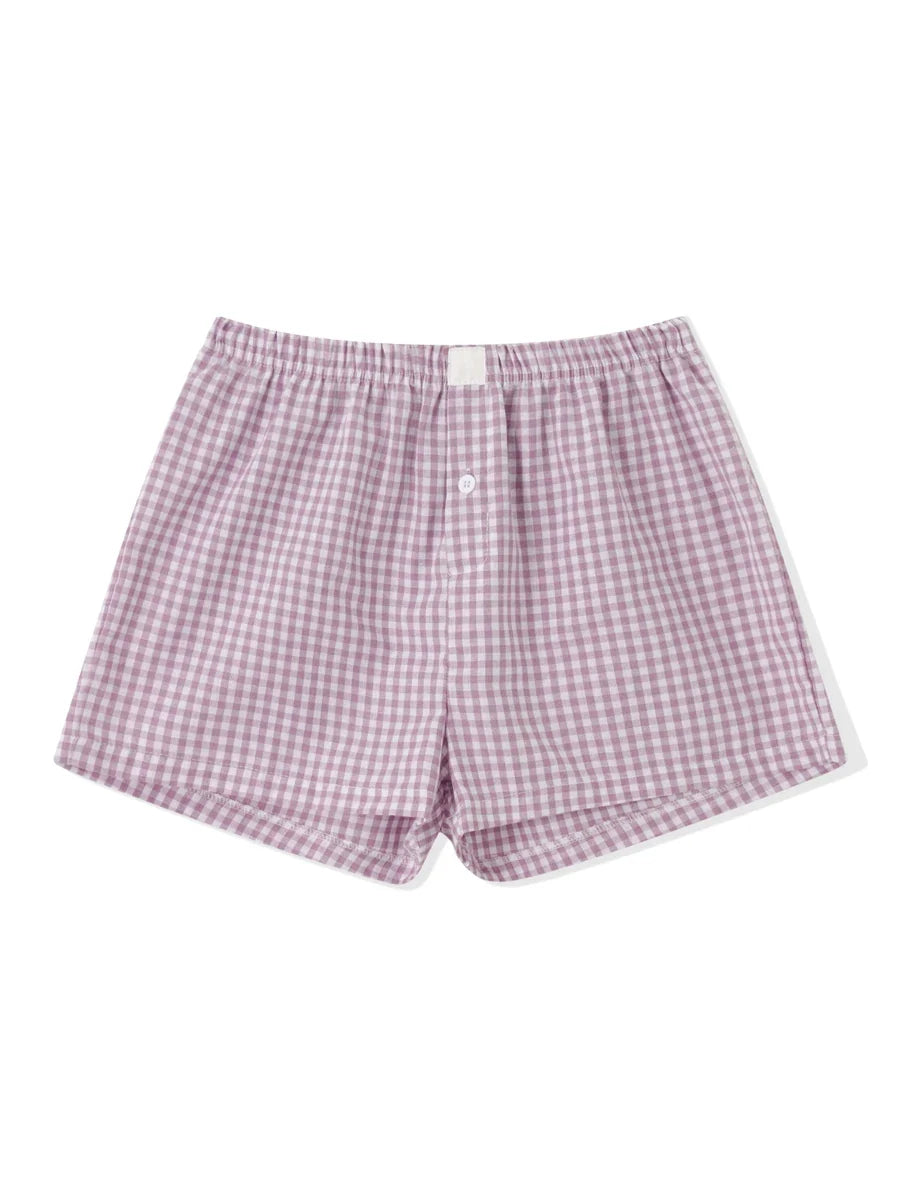 Women’s Plaid Print Shorts Elastic Low Waist Button Front Lounge Shorts Boxers Streetwear