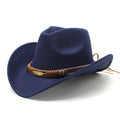 Women Men Wide Brim Floppy Cowboy Hat Western Style Wool Felt Flat Top Cap Classic Vintage Bowler Hat Party