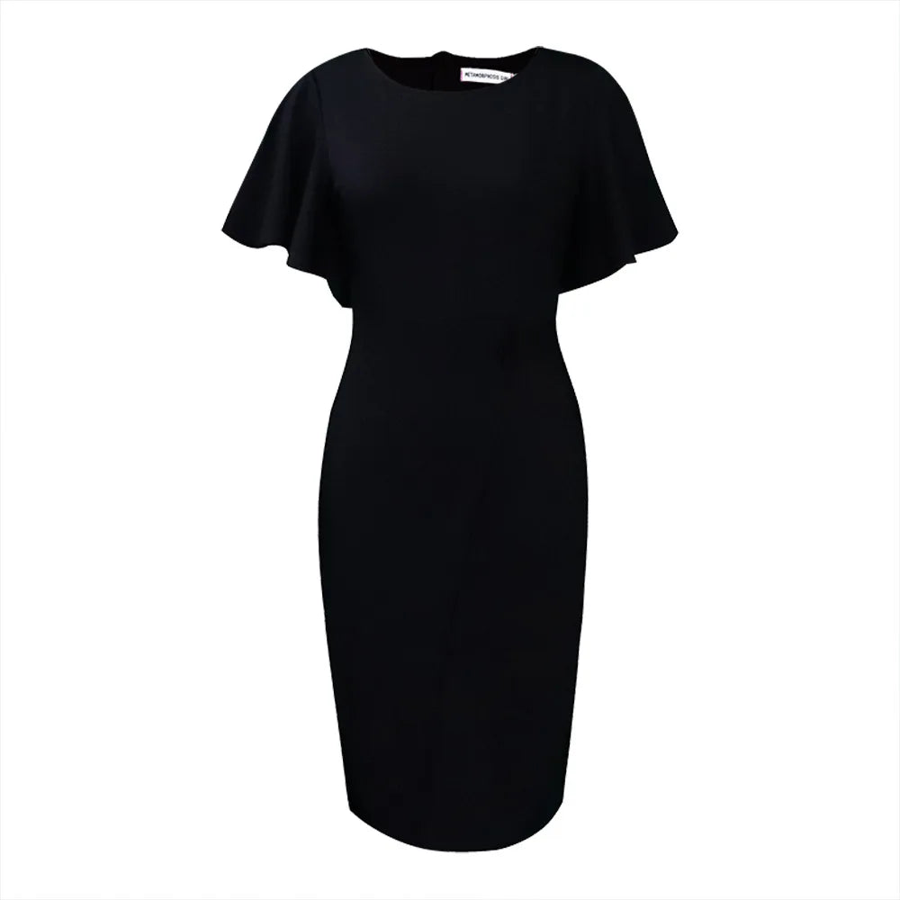 2025 Women Plus Size Bodycon Dress Fashion Elegant Commuter Sexy Short Sleeved Office Vestidos Solid Color High Waisted Dresses