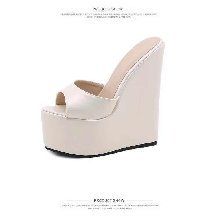 NASBAVI 2025 Fashion Peep Toe Wedges Heel Outside Women Slippers Concise PU Platform Slip on Summer Beach Mules Apricot 35-42