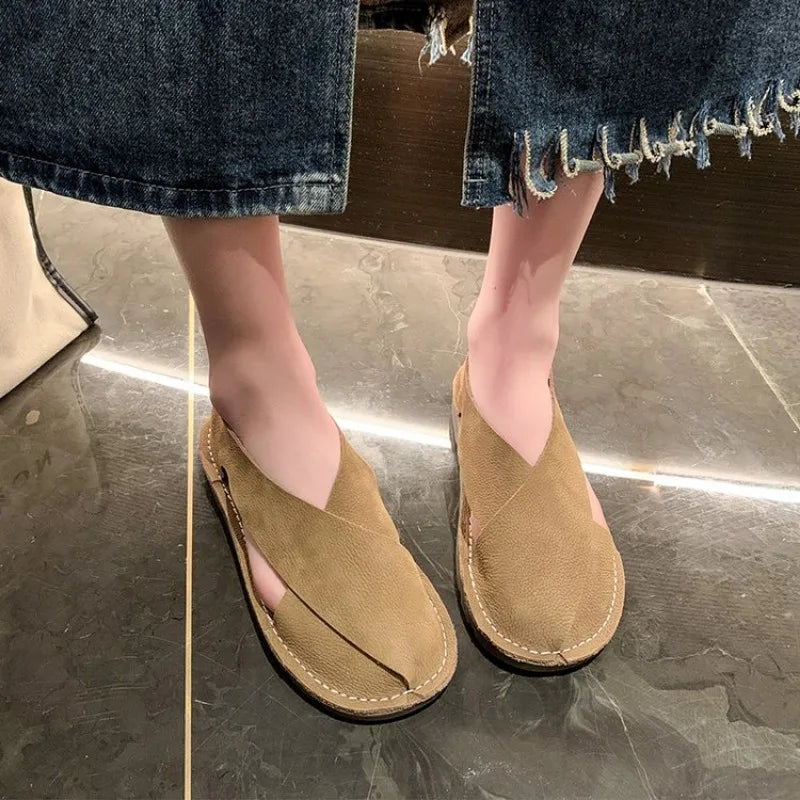 Summer Shoes Women 2026 New Casual Flats Closed Toe Sandals Retro Slip-on Summer Loafers Non-Slip Comfortable Sandal Footwear