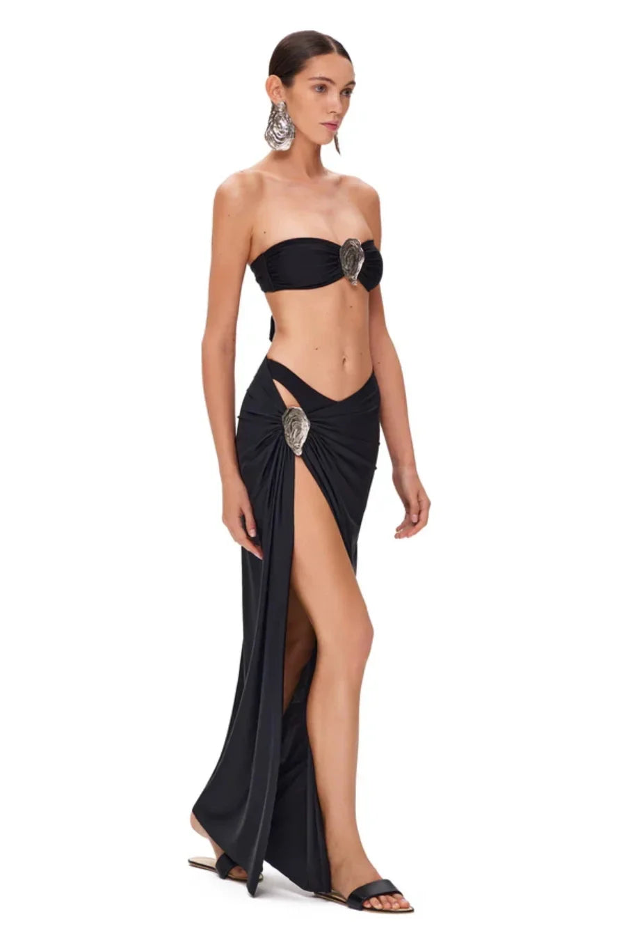 2025 New Sexy Tube Top Bikini set and Skirt Swimwear Women Metal Decoration Bodysuit Lace-up Bathing Suit Beachwear Biquini