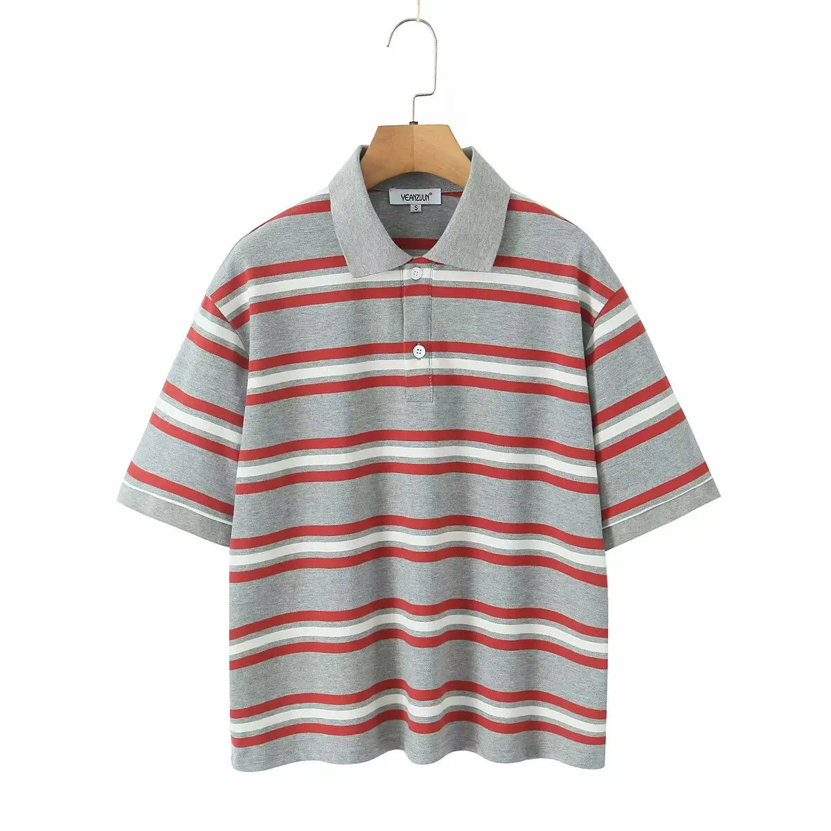Foridol Burgundy Striped Casual Women T-shirt Summer Loose Polo Shirts Buttons New Female Tops Blouse White Tops Spring Shirt