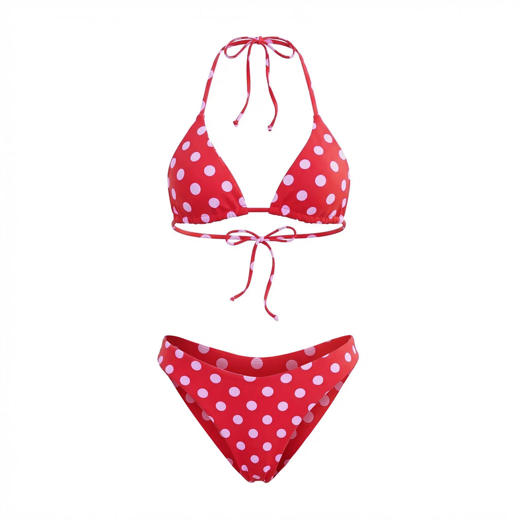 2026 Fashion Women's 2 Piece Bikini Set for Beach Pool Dots Print Swimwear Halter Bra and Low Waist Briefs Bathing Suits
