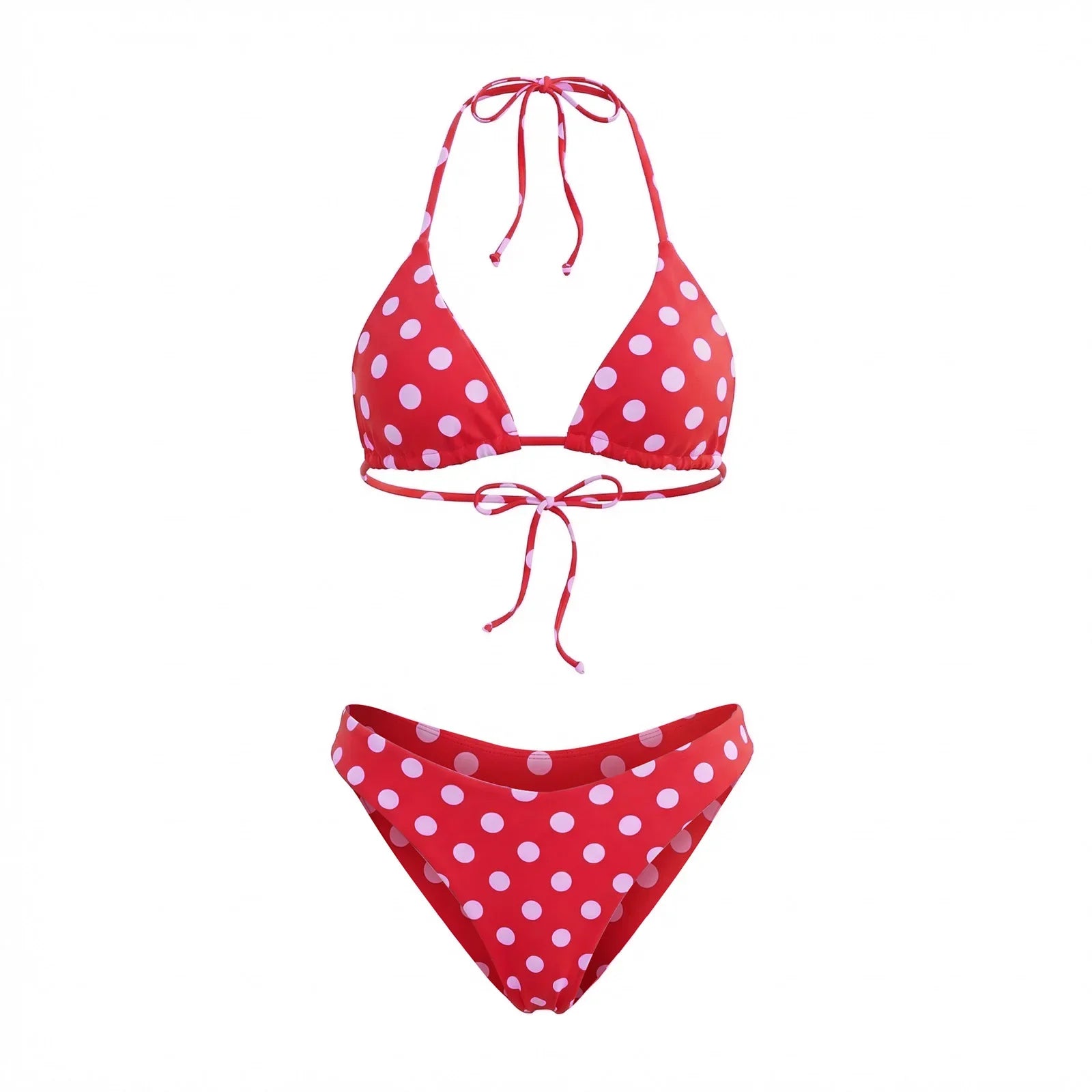 2026 Fashion Women's 2 Piece Bikini Set for Beach Pool Dots Print Swimwear Halter Bra and Low Waist Briefs Bathing Suits