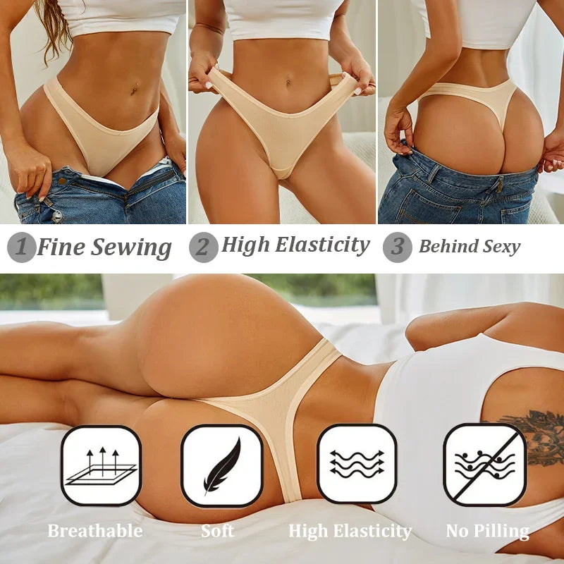 5Pcs Women Cotton Thongs Female Sexy Bikini Panties G-String Underwear Thongs Striped Panties Female Underwear T-Back Intimat