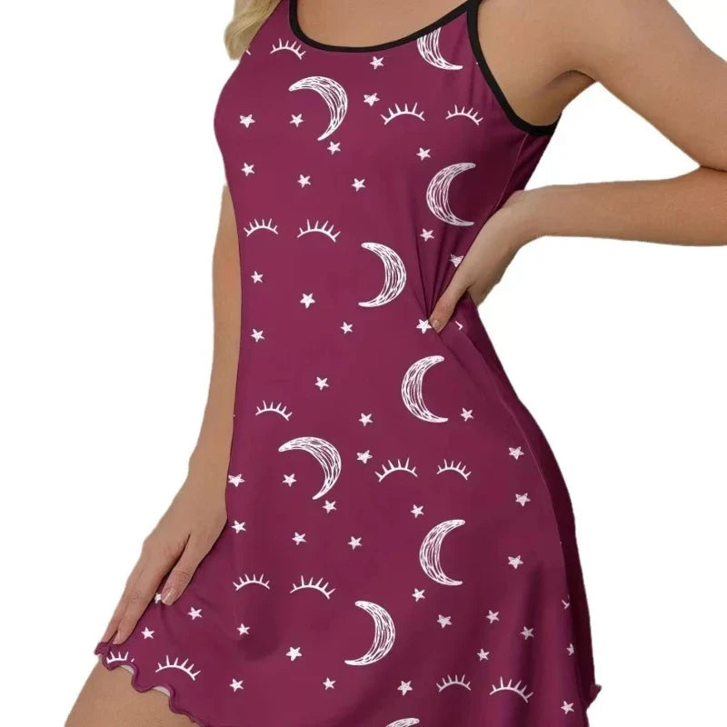 Sexy Pajamas Women's Silk Thin Suspender Nightdress Pink Nightgown Nightwear For Woman Home Clothes Sleepwear Ladies Mini Dress