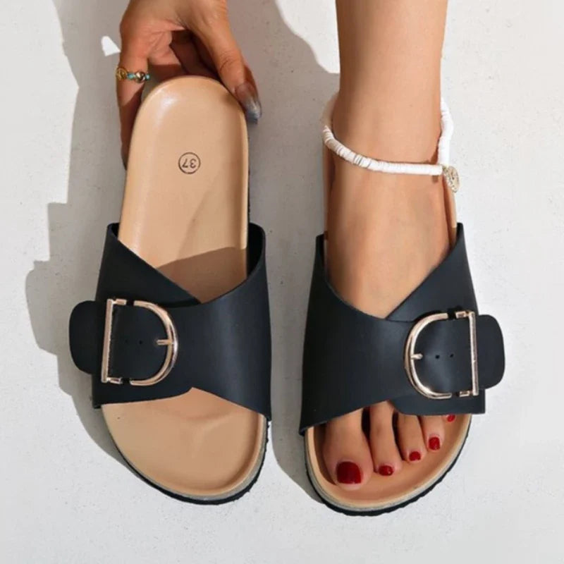 2026 New Women Indoor Street Slippers Summer Platform Shoes Simple Solid Color Buckle Slides For Female Slip-on Leisure Sandals