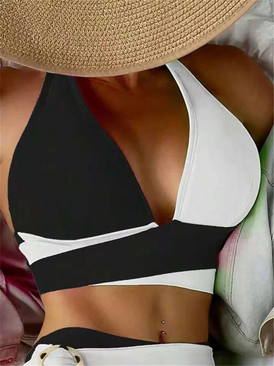 Sexy Halter Bikini 2026 Criss Cross Solid Swimsuit High Waist Swimwear Female Bathers Bathing Swimming Suit Padded Beachwear