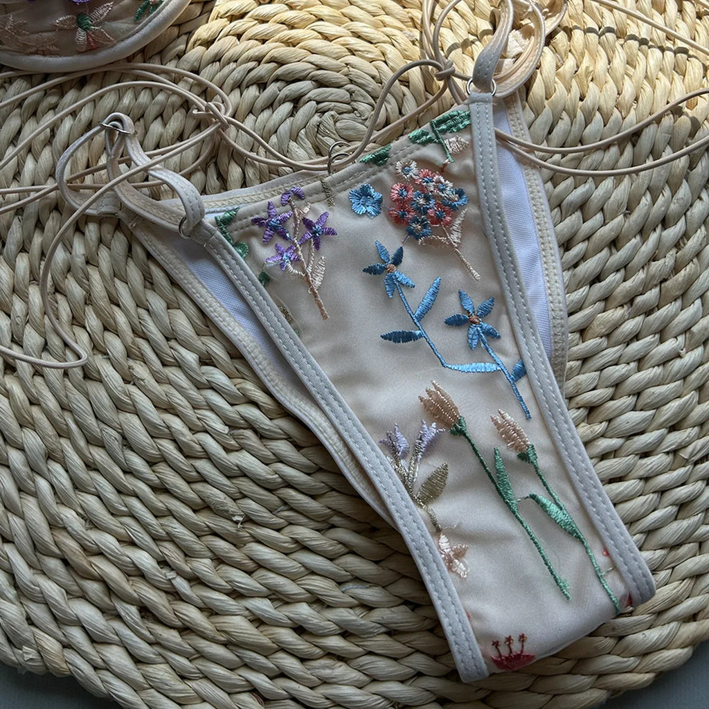 Flowers Printed Halter Underwired V-Bar Bikini Women Swimwear Female Swimsuit Two-pieces Bikini Set High Cut Bathing Suit Swim