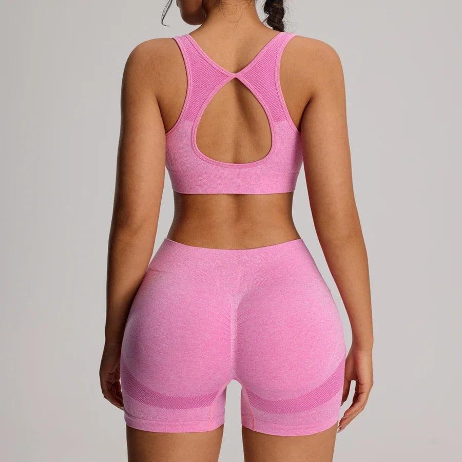 2pcs/set Yoga Sport Bra Shorts Set Sportswear Woman Gym High Waist Seamless Workout Shorts Leggings Activewear Women's Tracksuit