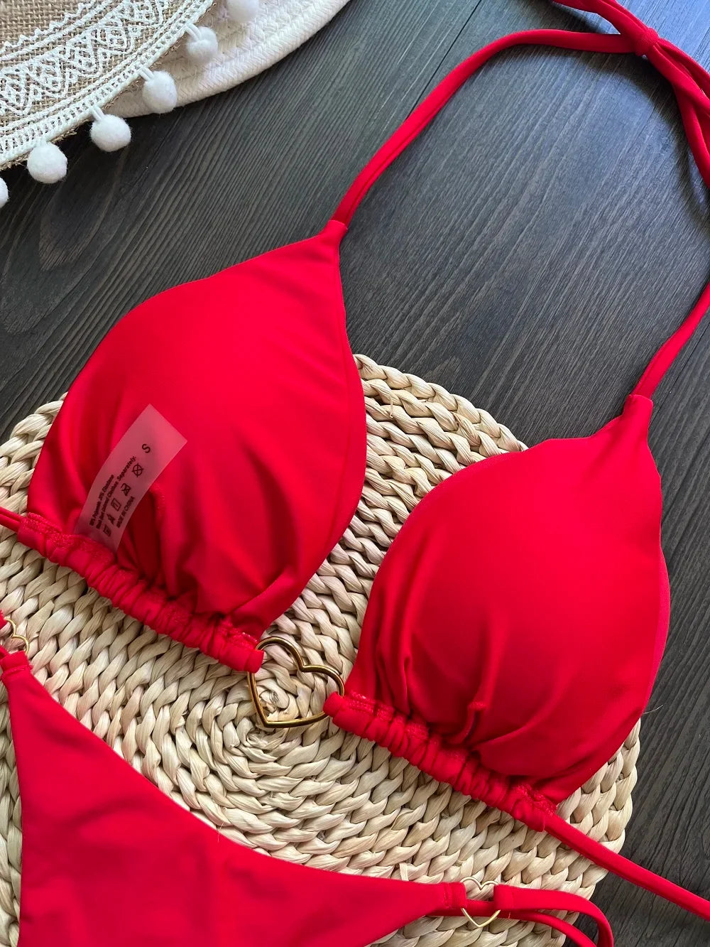 Women's Solid Color Sexy Bikini Set 2-piece Split Beach Swimsuit Red