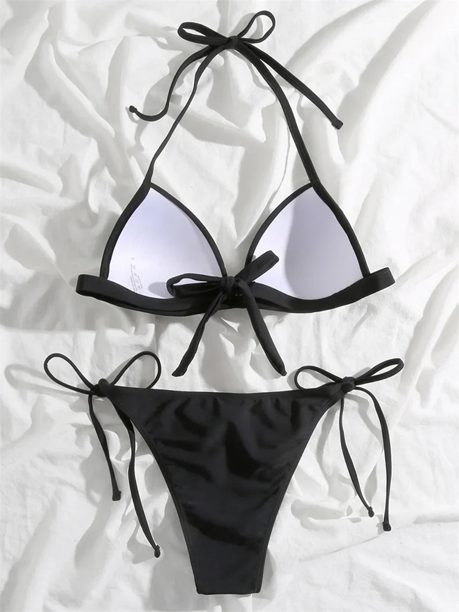 Sexy Halter Push Up Bra Cup Bikini 2025 Women Swimsuit Female Swimwear Two Pieces Bikini set Brazilian Bathing Suit Swim Beach