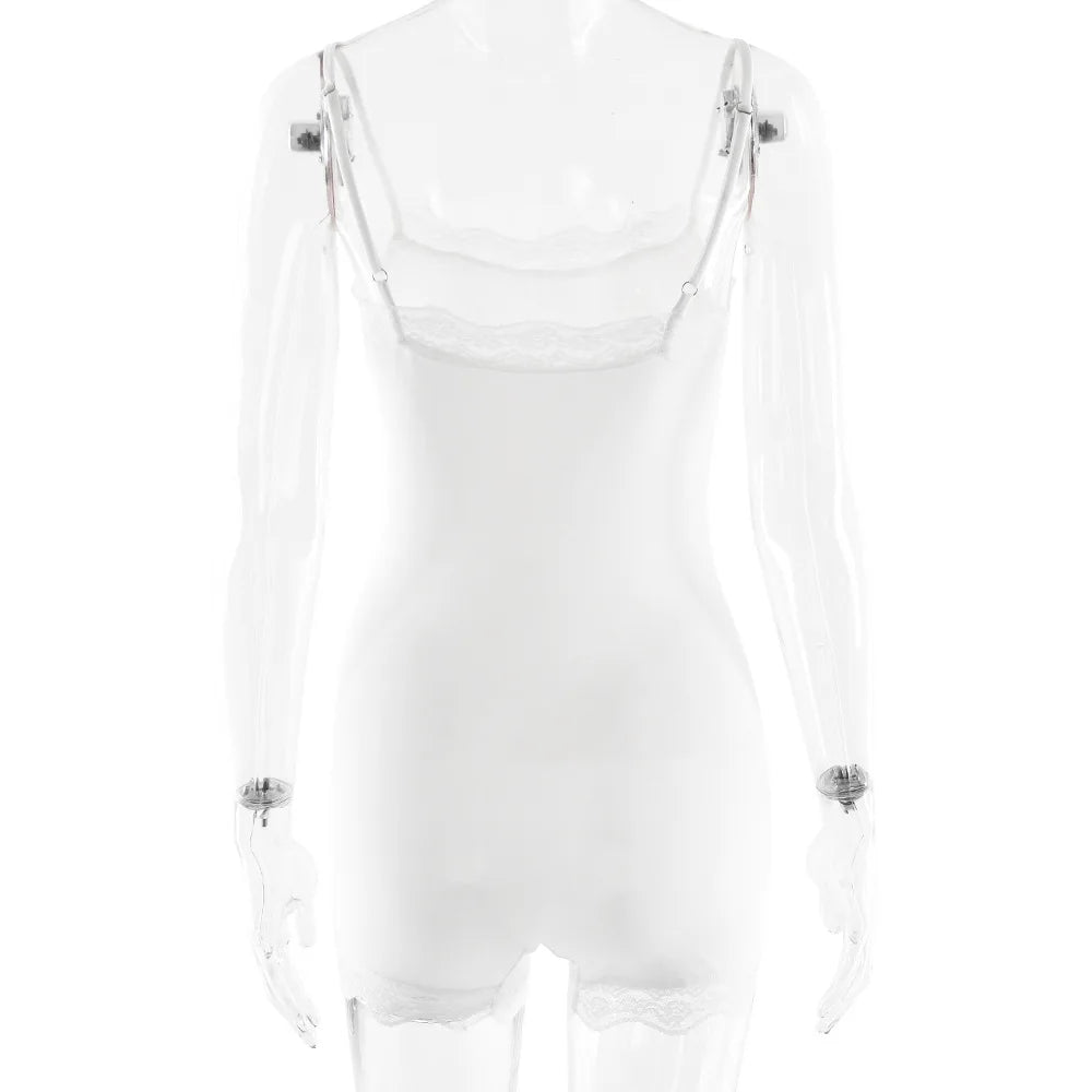 FDYOUI Sexy Spaghetti Strap Fitness Sports Overalls Women's Lace Patchwork Sleeveless Gym Yoga Bodysuit One Piece Rompers Tights