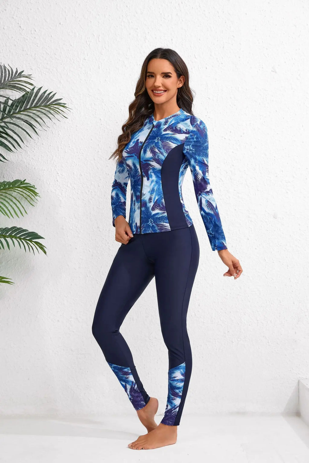 2026 Long Sleeve Zipper Surfing Swimsuit Print Pants Swimwear Women Two Pieces Diving Clothes Beachwear Bathing Swimming Suit