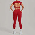 Women's Seamless Yoga Sets Sports Running High Waist Hip-lifting Pants Backless Short-sleeve Suits Workout Fitness Leggings Sets