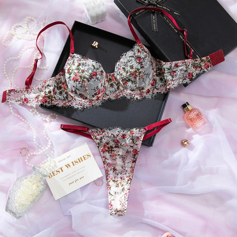French retro lace underwear set sexy push-up bra erotic underwear