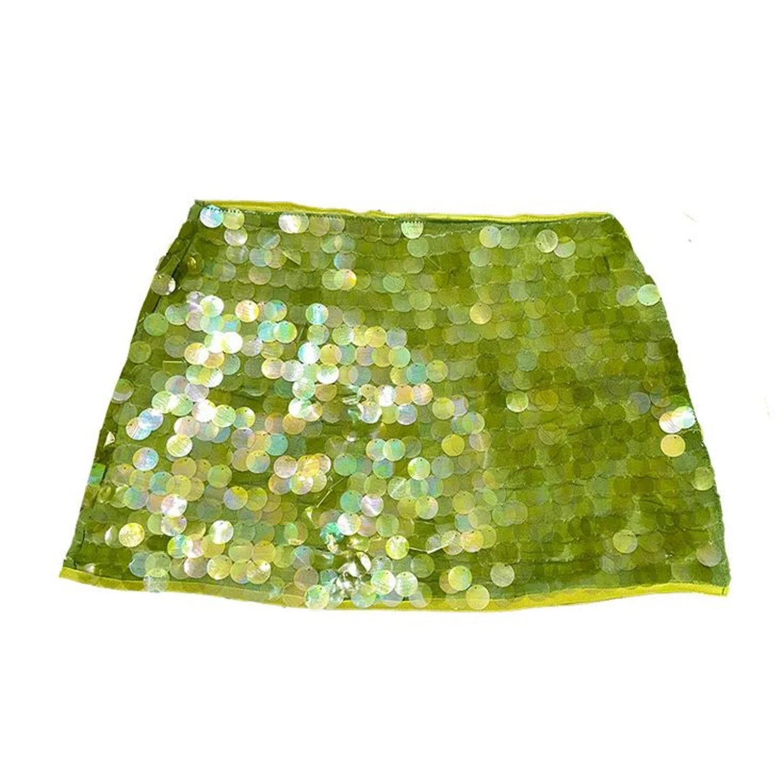 Women's Summer Solid Color Mini Sequins Skirts High Waist Side Split Tie Up Skirt for Daily, Travel, Parties