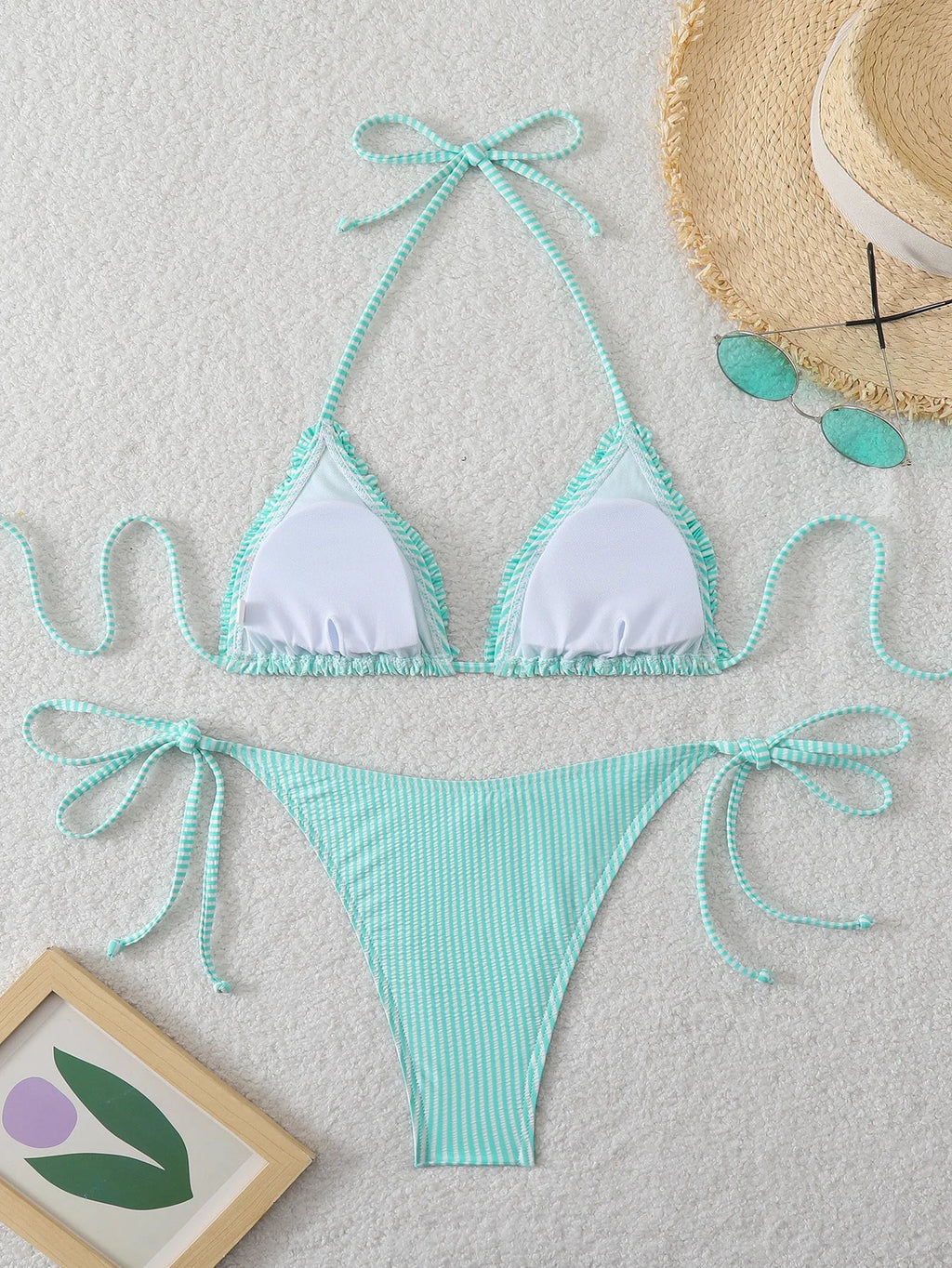 Halter Triangle String Bikinis 2026 Women Sexy Striped Swimsuit Ruffle  Swimwear Female Bathers Bathing Swimming Swim Suit
