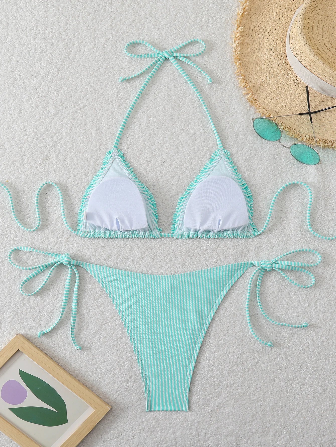 Halter Triangle String Bikinis 2026 Women Sexy Striped Swimsuit Ruffle  Swimwear Female Bathers Bathing Swimming Swim Suit