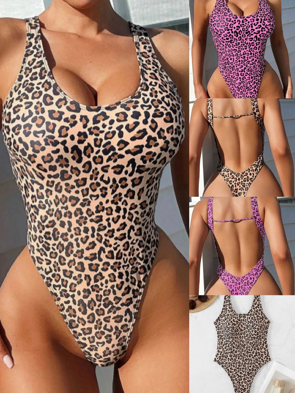 Sexy Leopard Print One-piece Backless Swimsuit for Women V-neck Monokini Bikni 2026 Summer Beach Vacation Slim Swimwear New